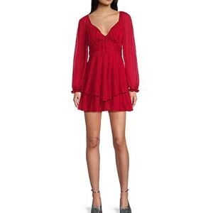 City Vibe Babydoll Dress Size 3 Red Chiffon Prom Homecoming Party Club